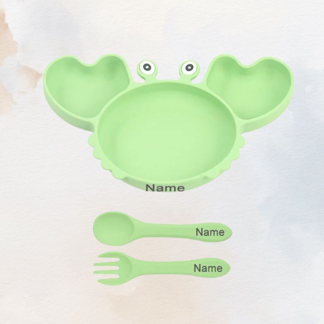 Hungry Crab - Personalised Silicone Baby Feeding Set (3 Pieces)