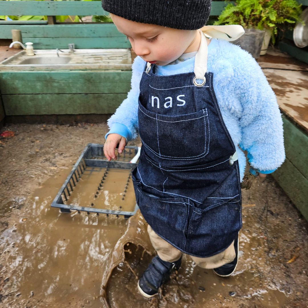 Personalised Children's Denim & Cotton Smock/Apron with Embroidered Name