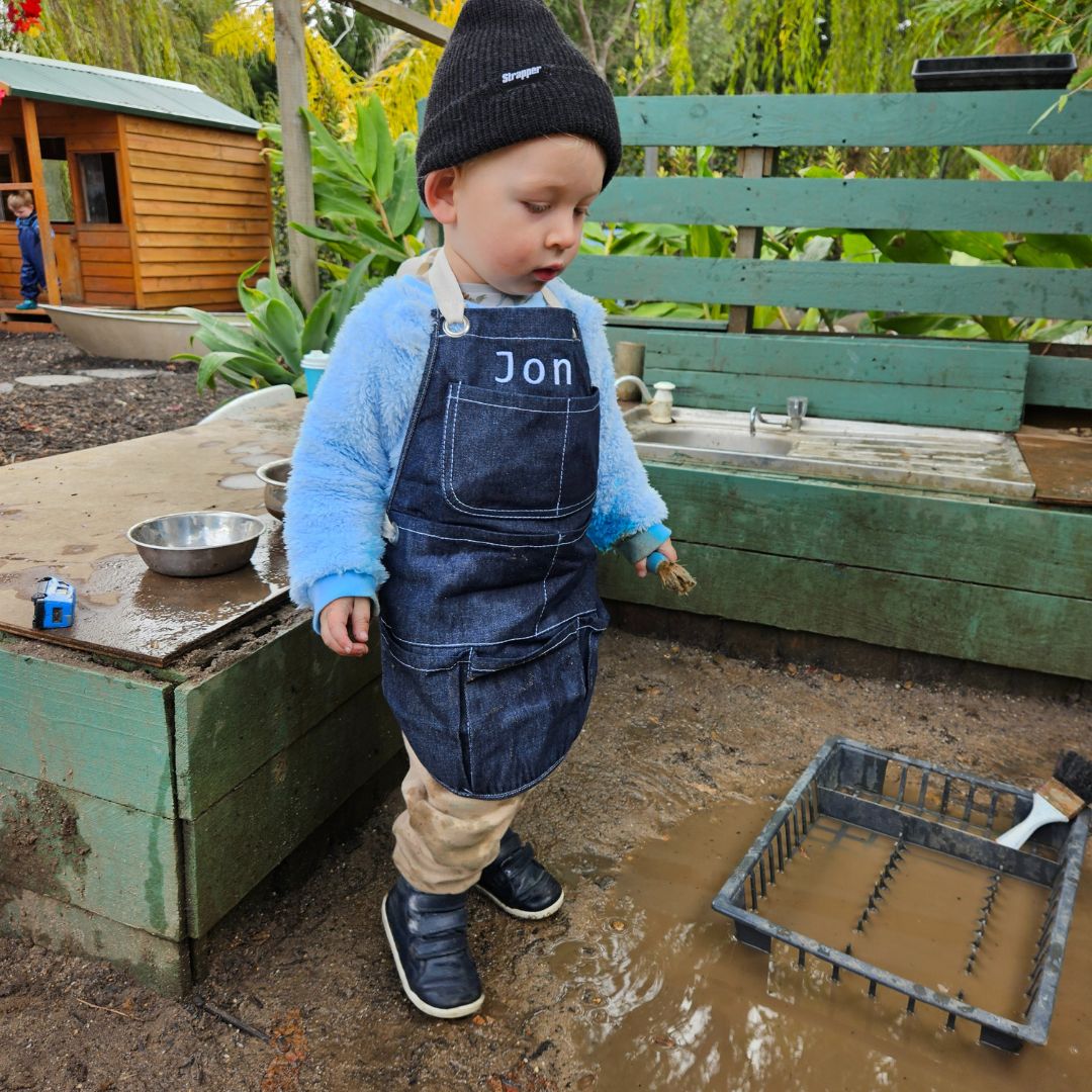 Personalised Children's Denim & Cotton Smock/Apron with Embroidered Name