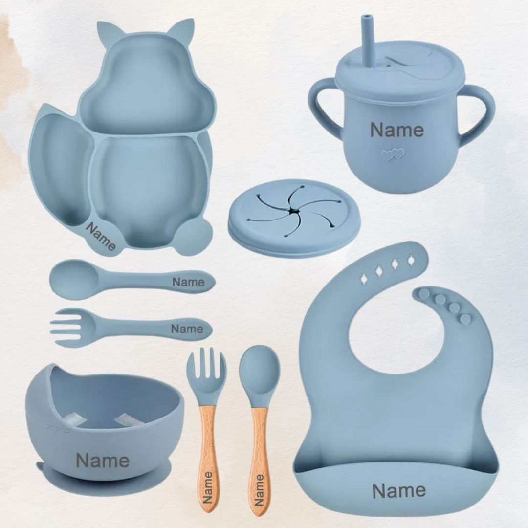 Feasting Fox - Personalised Silicone Baby Feeding Set (10 Pieces)