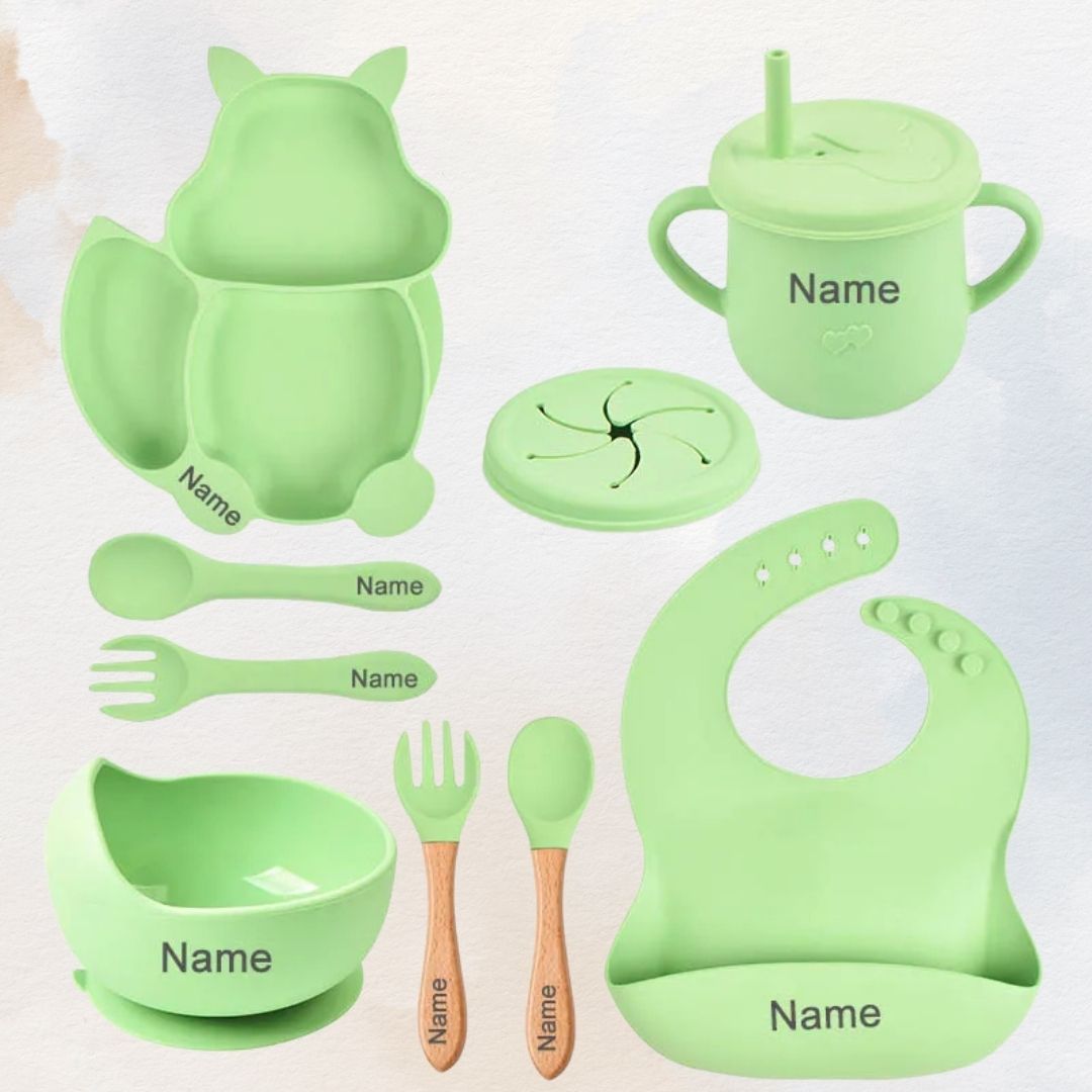 Feasting Fox - Personalised Silicone Baby Feeding Set (10 Pieces)