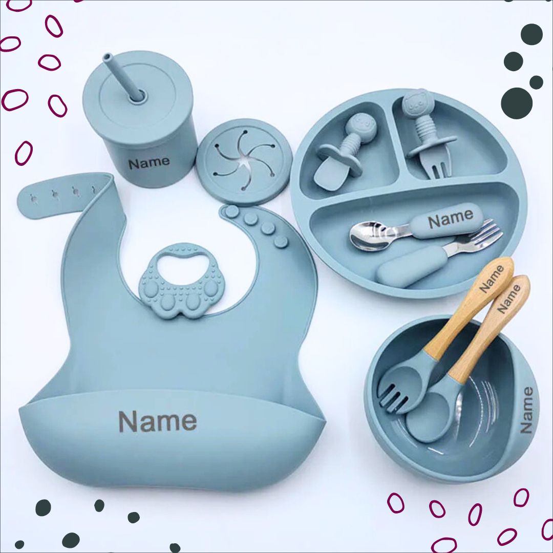 Mealtime Essentials - Personalised Silicone Baby Feeding Set (11 Pieces)