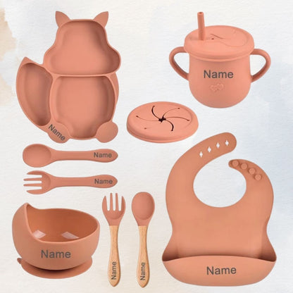 Feasting Fox - Personalised Silicone Baby Feeding Set (10 Pieces)