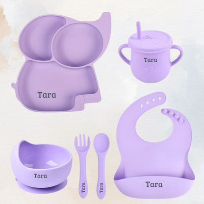 Peckish Elephant - Personalised Silicone Baby Feeding Set (6 Pieces)