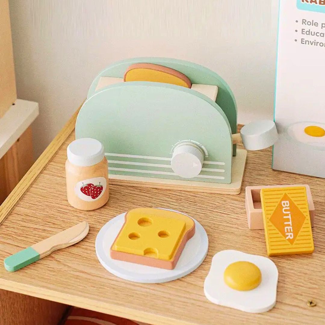 Montessori Wooden Toaster/Breakfast Pretend Play Set (3+ years)