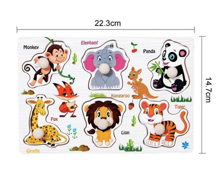 Montessori Wooden Puzzle - 6 Baby Animals (18+ months)-Little Travellers