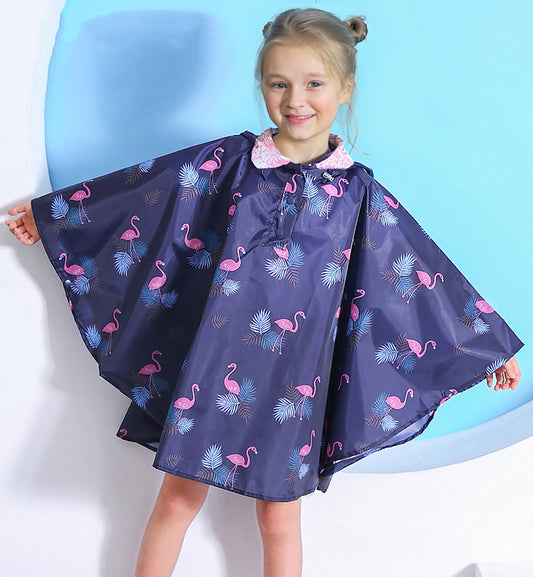 Girls' Rain Poncho (Flamingo)-Little Travellers