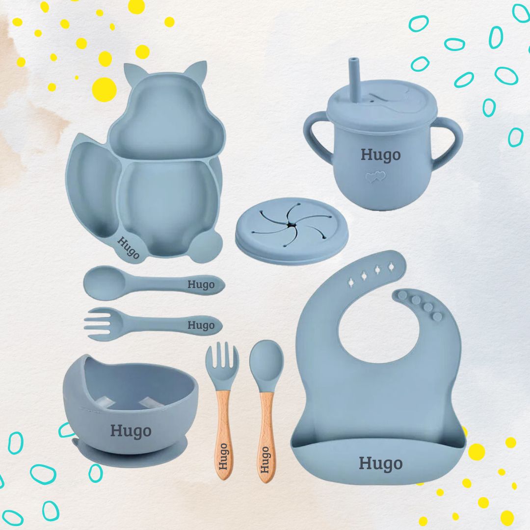 Feasting Fox - Personalised Silicone Baby Feeding Set (10 Pieces)